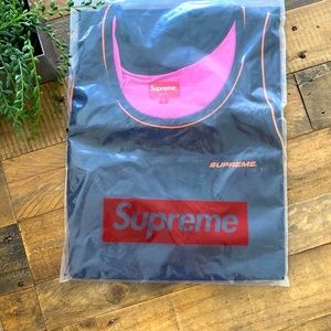 Supreme black orange pink piping tank top sz L